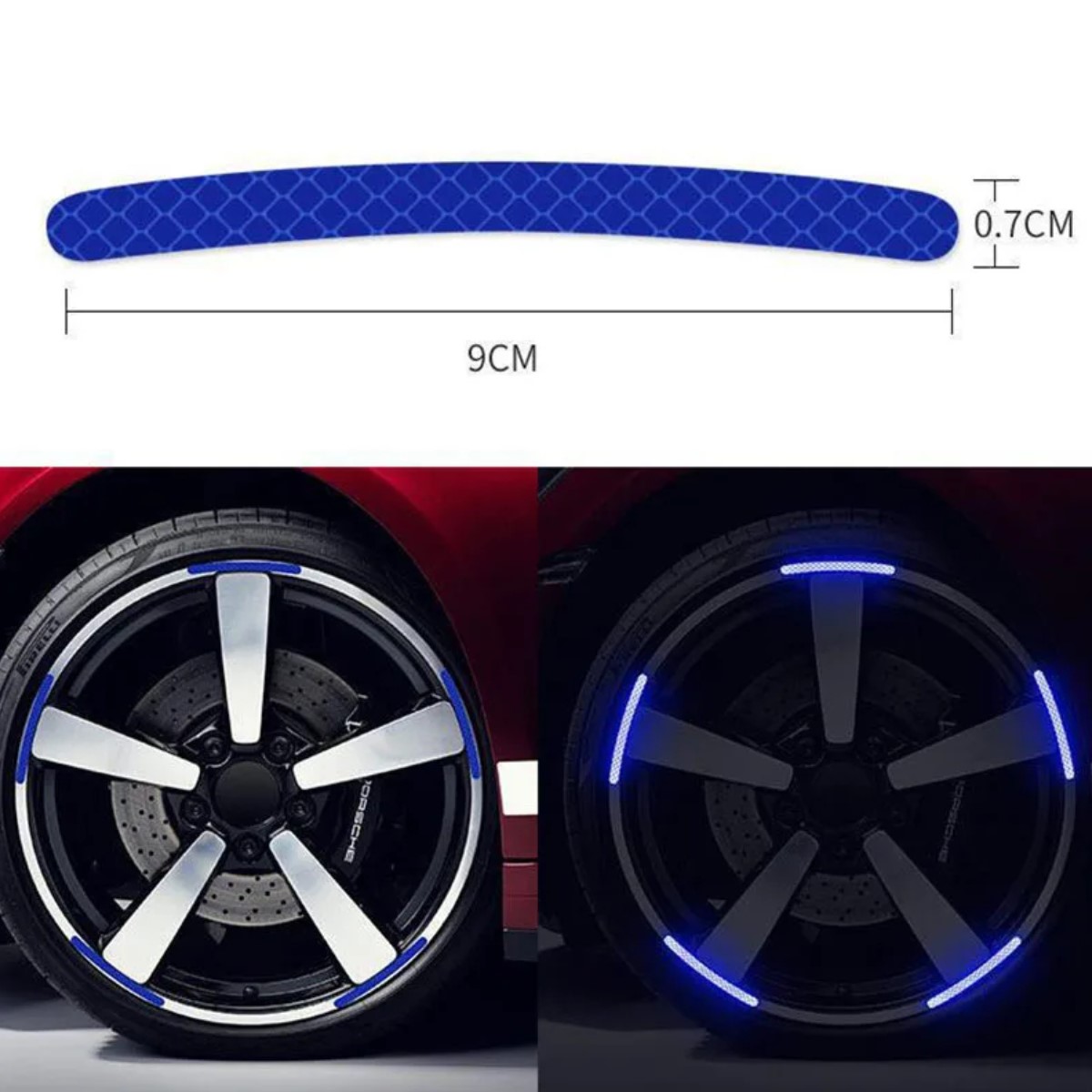 Pegatina azul cinta reflectante llanta neumático coche tira advertencia seguridad rueda moto bici