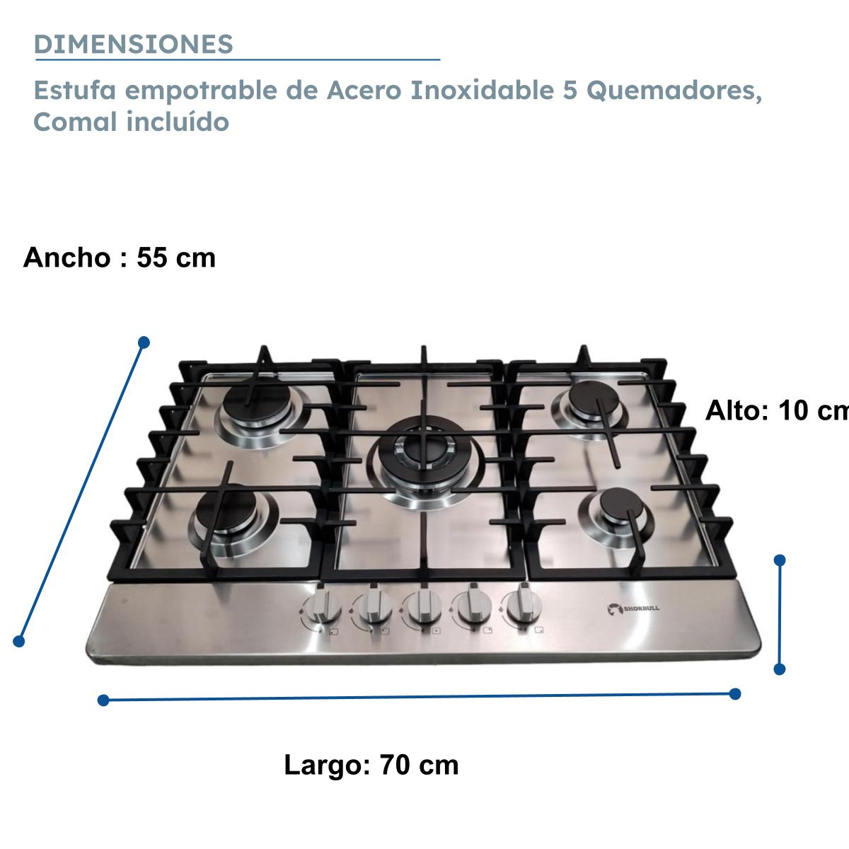 Estufa 5 quemadores acero inoxidable comal incluido