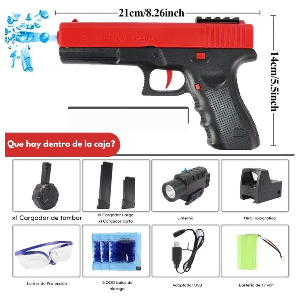 Pistola Electrica De Hidrogel Glock Automatica Tambor, juguete Lanzador Automático, Gel Blaster Juguete de Hidrogel para Exteriores, Juego de Equipo de Disparo de Bolas de Gel al Aire Libre..