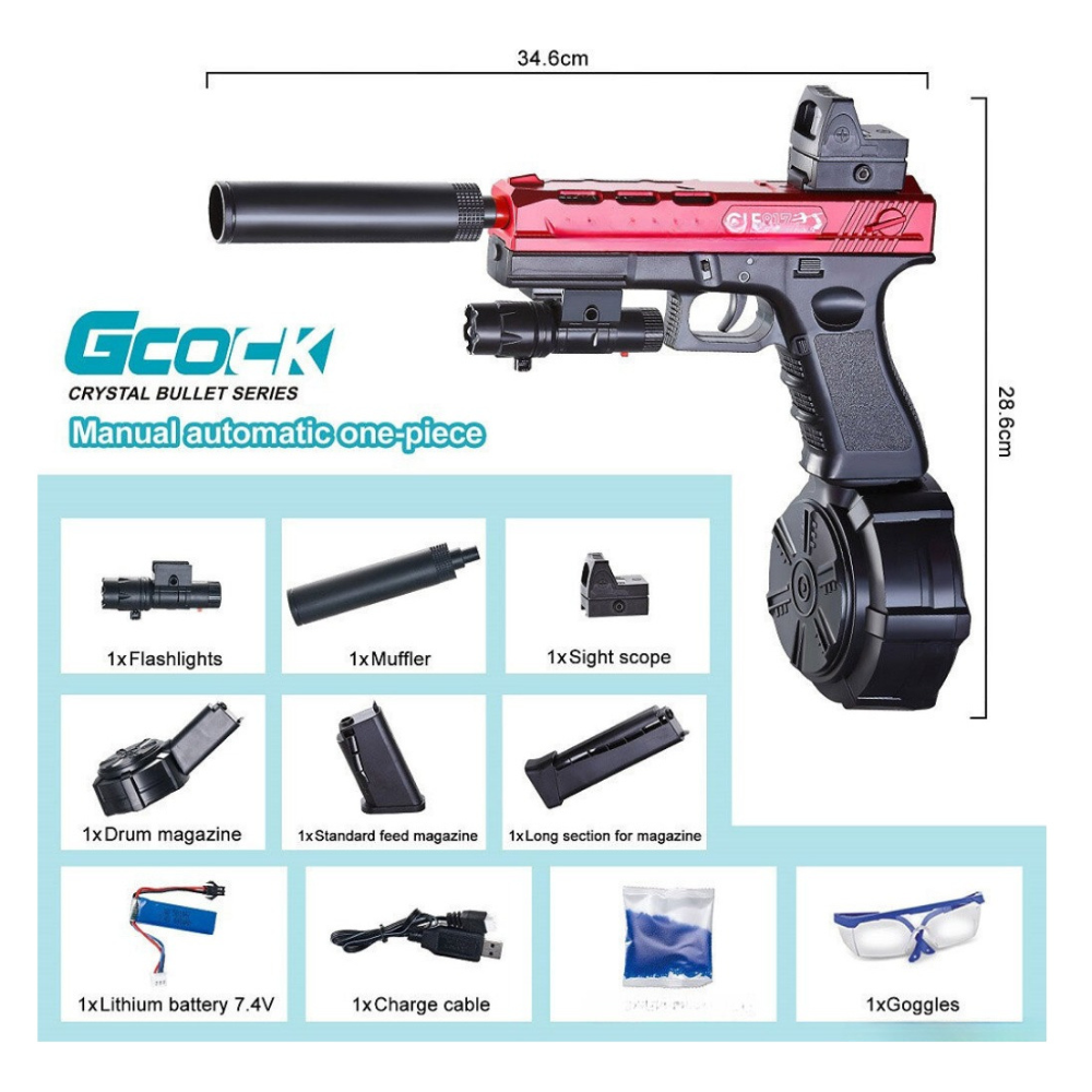 Pistola Electrica De Hidrogel Glock Automatica Tambor, juguete Lanzador Automático, Gel Blaster Juguete de Hidrogel para Exteriores, Juego de Equipo de Disparo de Bolas de Gel al Aire Libre..
