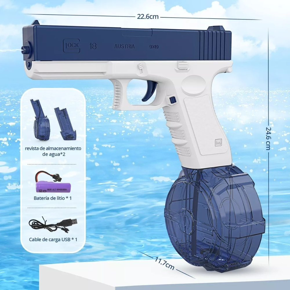 Pistola De Agua Eléctrico Automatica Juguete Glock Tambor, juego de equipo, disparo de agua, lanzador para exteriores.
