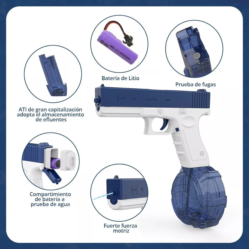 Pistola De Agua Eléctrico Automatica Juguete Glock Tambor, juego de equipo, disparo de agua, lanzador para exteriores.