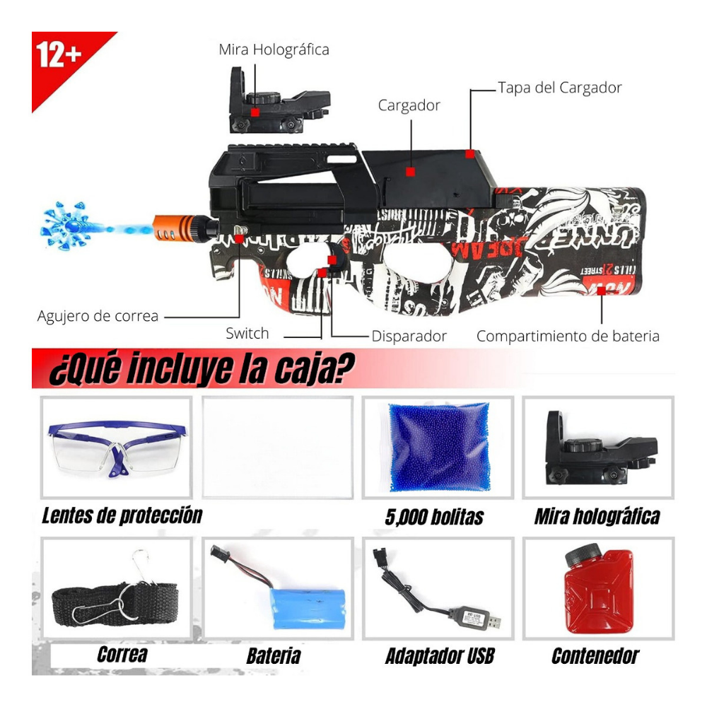 Ametralladora Automatica P90 Blaster Arma Juguete Hidrogel
