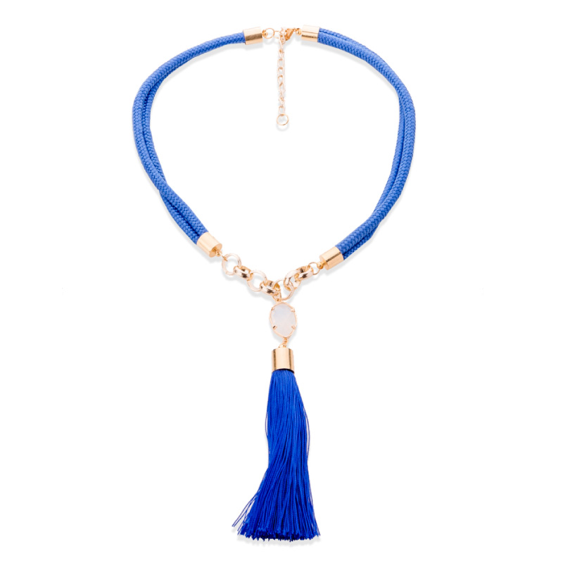 Collar Mota Azul Y Cuarzo, Elaborado A Mano De Forma Artesanal, Gabriela Nuñez Diseñadora Mexicana