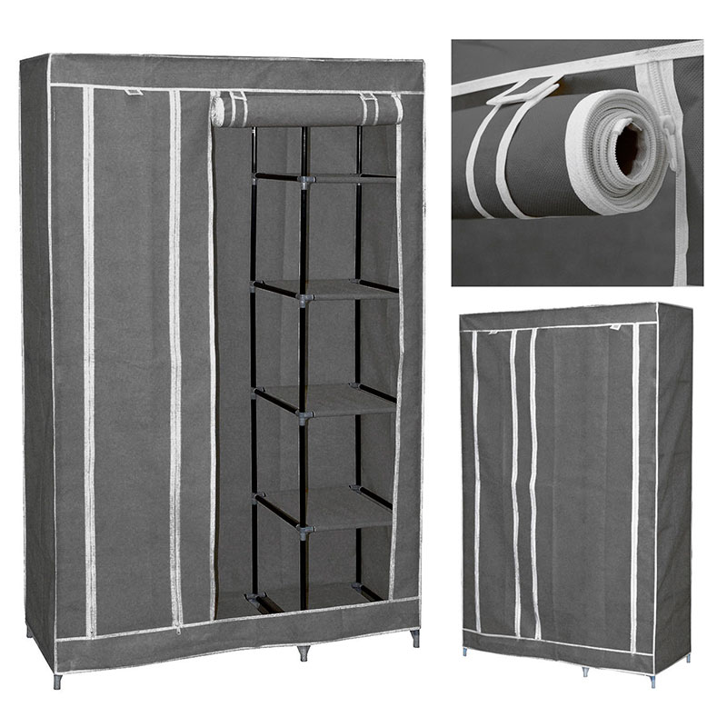 Closet Armable Portatil Entrepaños Tela Ecologica Gris Orzanizador