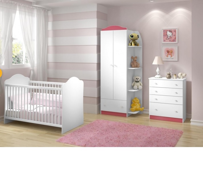 Comoda Modelo Confete Blanco Y Rosa - Këssa