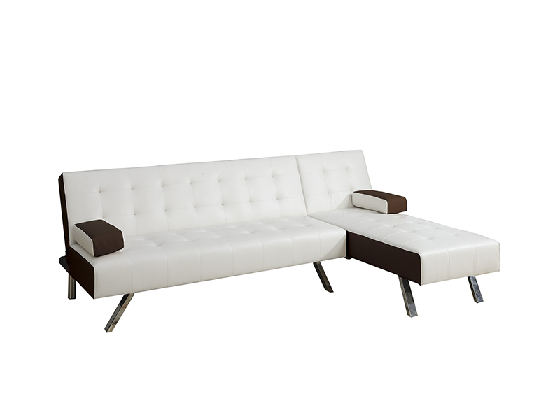 Sofá Ajustable de 2 piezas, F7887 Blanco con detalles café, POUNDEX