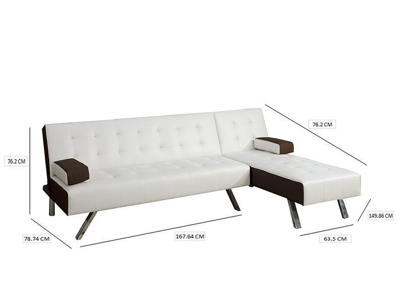 Sofá Ajustable de 2 piezas, F7887 Blanco con detalles café, POUNDEX