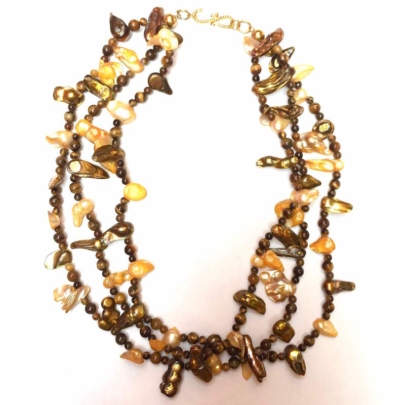 Collar Artesanal De Perla De Río Y Ojo De Tigre
