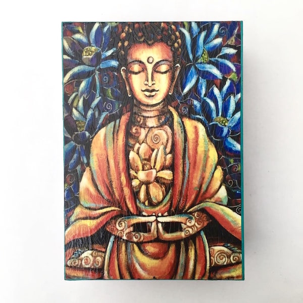 Caja De Madera Grande Decorada Artesanal Buda