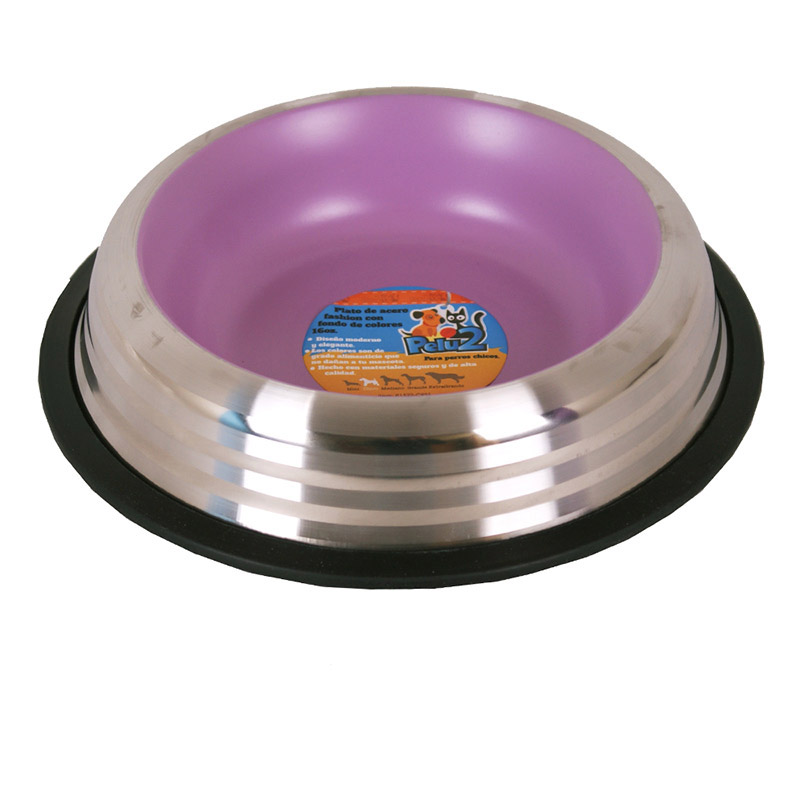 Plato De Acero Fashion Con Rayas Plata Y Colores 16 Oz