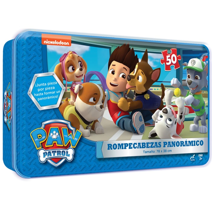 Rompecabezas Panoramico De Carton Paw Patrol Caja Metalica