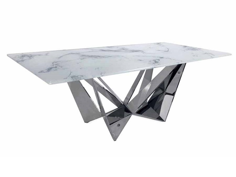 Mesa De Comedor Unico Chico Marmol Cristal Blanco - Këssa