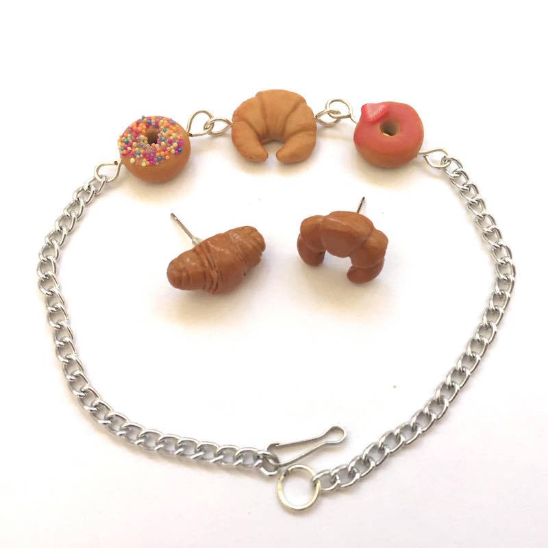 Kit De Pulsera Y Aretes Hechos A Mano, Pan De Dulce Mexicano, Miniaturas Artesanales