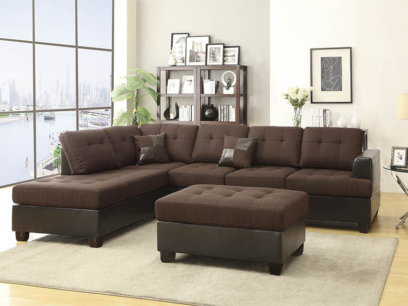 Sala Seccional Tipo Escuadra Color Chocolate Sin Taburete Estilo Contemporáneo F7602 - Poundex