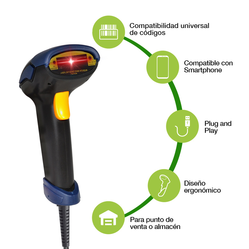 Redlemon Lector De Código De Barras Láser Usb Universal Para Punto De Venta (Pos) O Almacén. Pistola Escáner De Códigos Ean, Upc, Isbn Para Computadora.