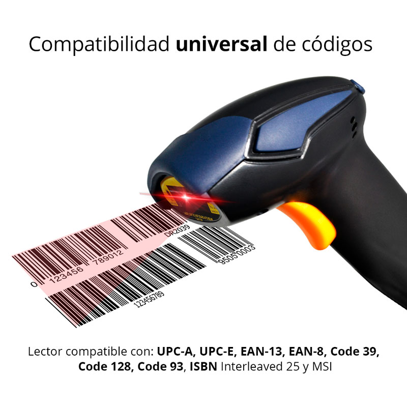 REDLEMON Lector de Código de Barras Láser USB Universal para Punto de Venta (POS) o Almacén. Pistola Escáner de Códigos EAN, UPC, ISBN para Computadora.