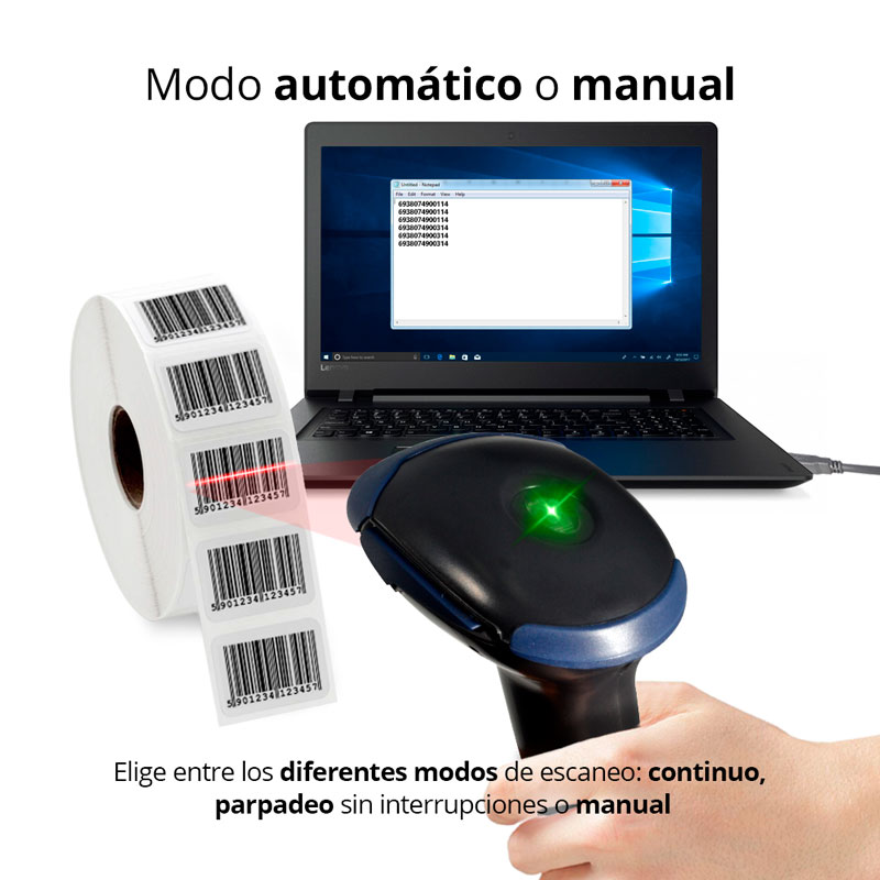 REDLEMON Lector de Código de Barras Láser USB Universal para Punto de Venta (POS) o Almacén. Pistola Escáner de Códigos EAN, UPC, ISBN para Computadora.