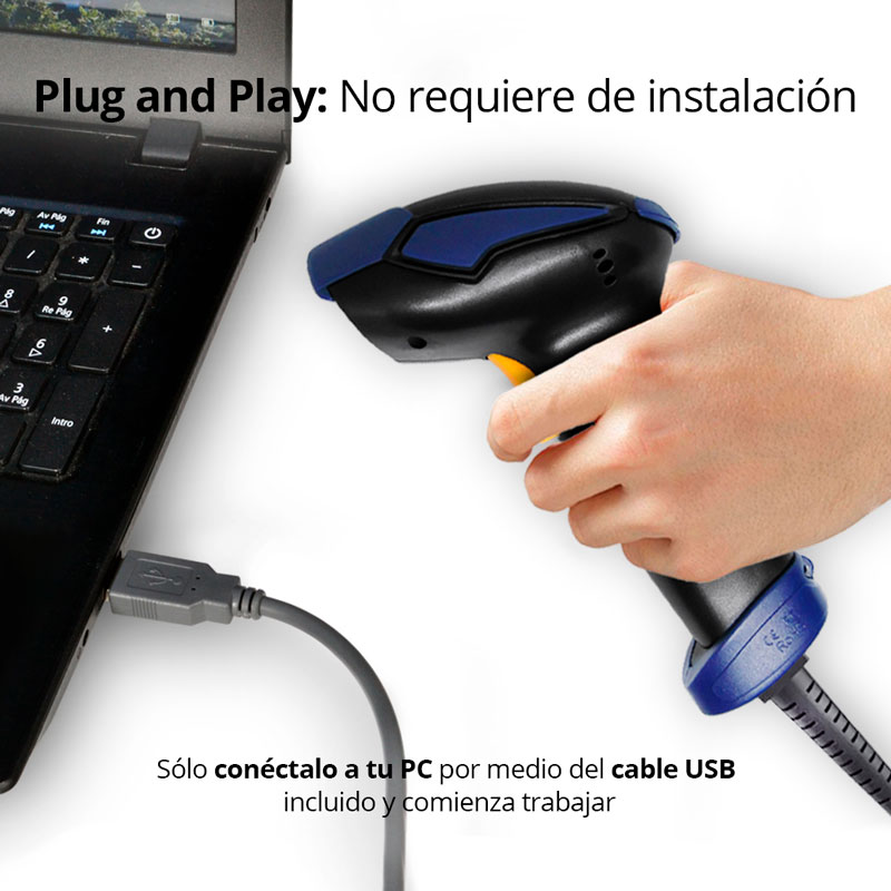 REDLEMON Lector de Código de Barras Láser USB Universal para Punto de Venta (POS) o Almacén. Pistola Escáner de Códigos EAN, UPC, ISBN para Computadora.
