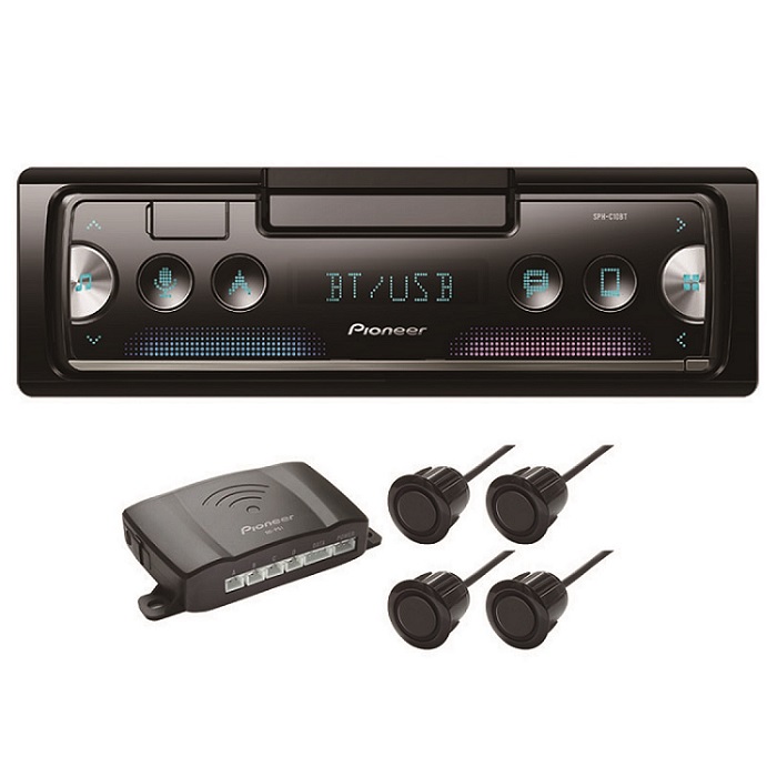 Paquete Pioneer SXT-C10PS Autoestereo Bluetooth Receptor de Smartphone, USB, con Sensores de Reversa
