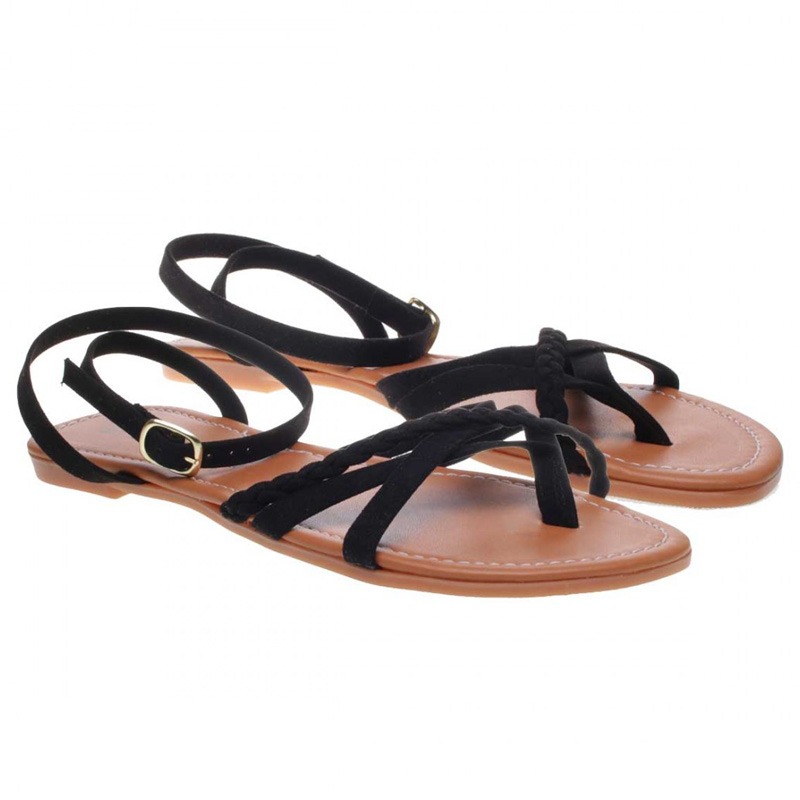 Huarache Dama Zapato Mujer Trensa Neg 23/26 Giselle