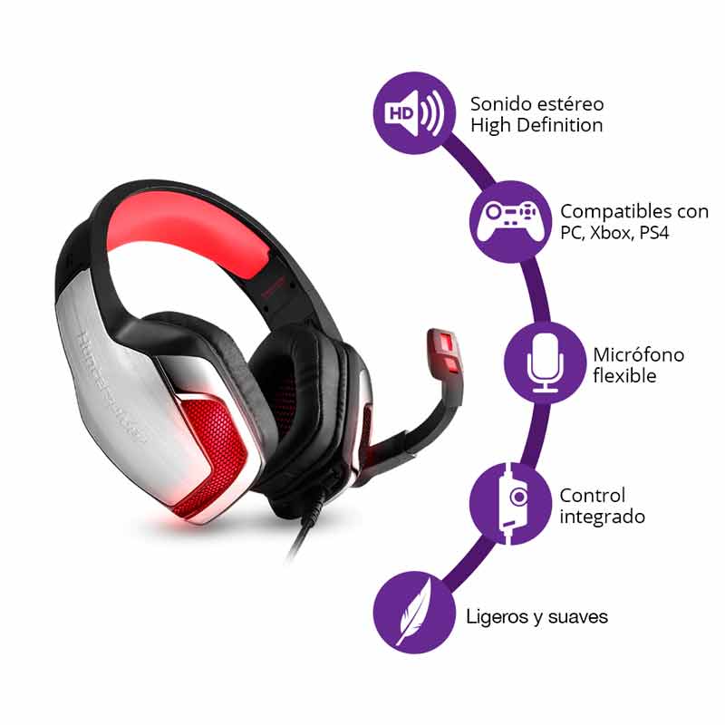 REDLEMON Audífonos Gamer V4 con Sonido Estéreo 360° High Definition, Micrófono Ajustable Omnidireccional