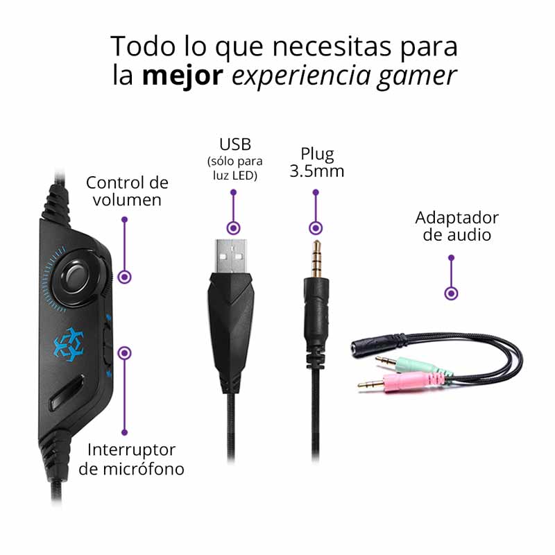 REDLEMON Audífonos Gamer V4 con Sonido Estéreo 360° High Definition, Micrófono Ajustable Omnidireccional
