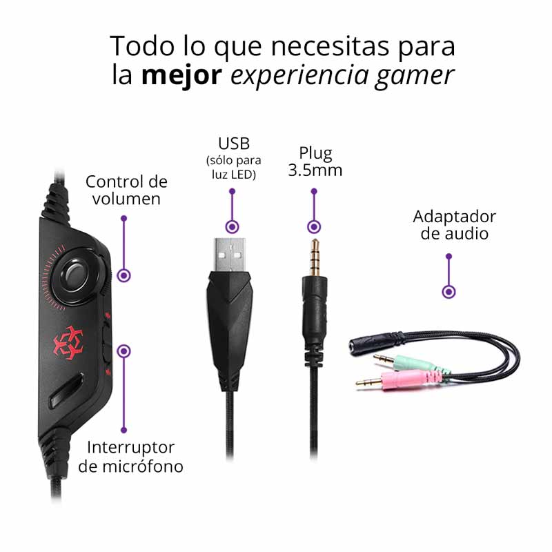 REDLEMON Audífonos Gamer V4 con Sonido Estéreo 360° High Definition, Micrófono Ajustable Omnidireccional