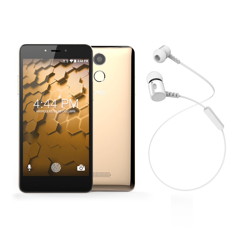 Celular M4Tel Lte Ss4458-R M4 Feel Plus Color Dorado Telcel Más Naked Crystal Case Y Llevate De Regalo Unos Audifonos Bluetooth Inalambricos