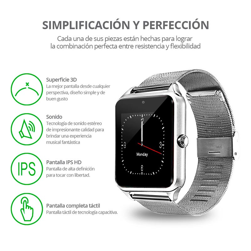 Reloj Inteligente Z60, con Tarjeta SIM Independiente, MicroSD, Bluetooth 4.0, Compatible con Andriod 4.3 o superior