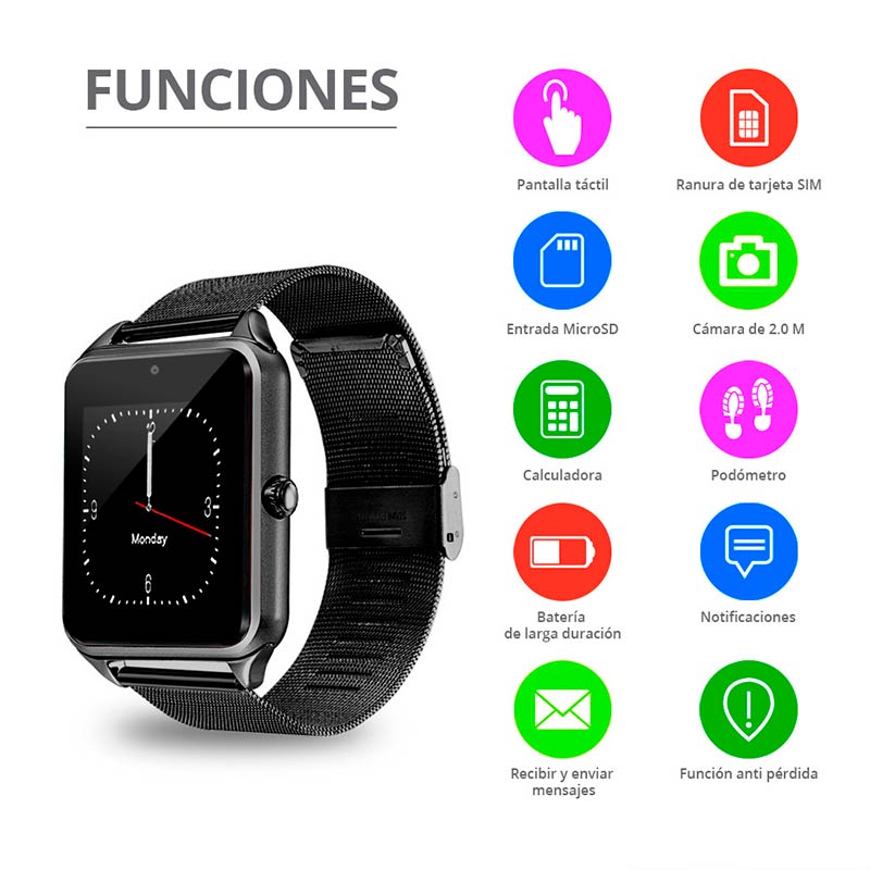 Reloj Inteligente Z60, con Tarjeta SIM Independiente, MicroSD, Bluetooth 4.0, Compatible con Andriod 4.3 o superior