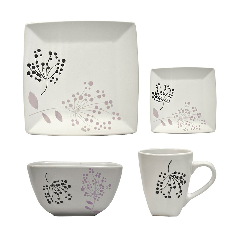 Vajilla 16 Pz Stone Ware Blanca De Flores