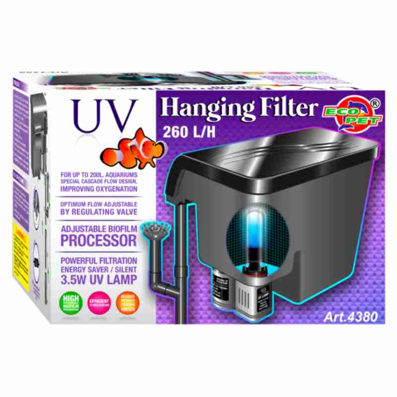 Filtro De Cascada Acuario 200 L Lampara Uv 260 L/h 3.5W 4380