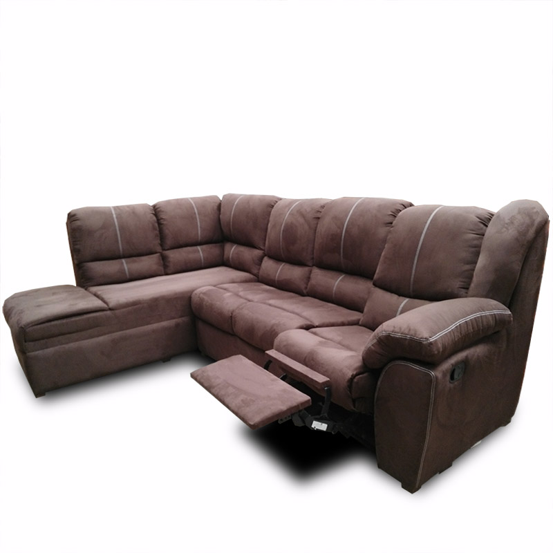 Sala Modular Aria Con Chaise Izquierdo Y 1 Reclinable Suede Chocolate Maderian