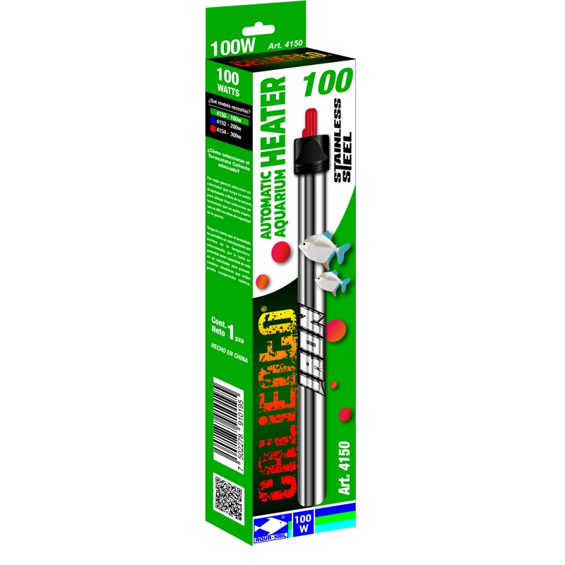 Termostato Calentador Acero Inoxidable Acuario Peces Tortugas Pecera 80 L 100 Watts 4150