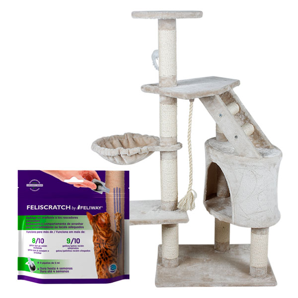 Fancy Pets Mueble Para Gato Con Casa Y Hamaca 120 Cm Con Feliway Feliscratch Para Gato 9 Pipetas De 5 Ml