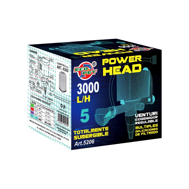 Cabeza De Poder 3000 L/h Sumergible Acuarios 200-300 L 5206