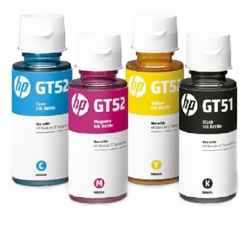 KIT DE 4 BOTELLAS HP GT53 NEGRA/GT52/AMARRILLA/CYAN/MAGENTA originalES