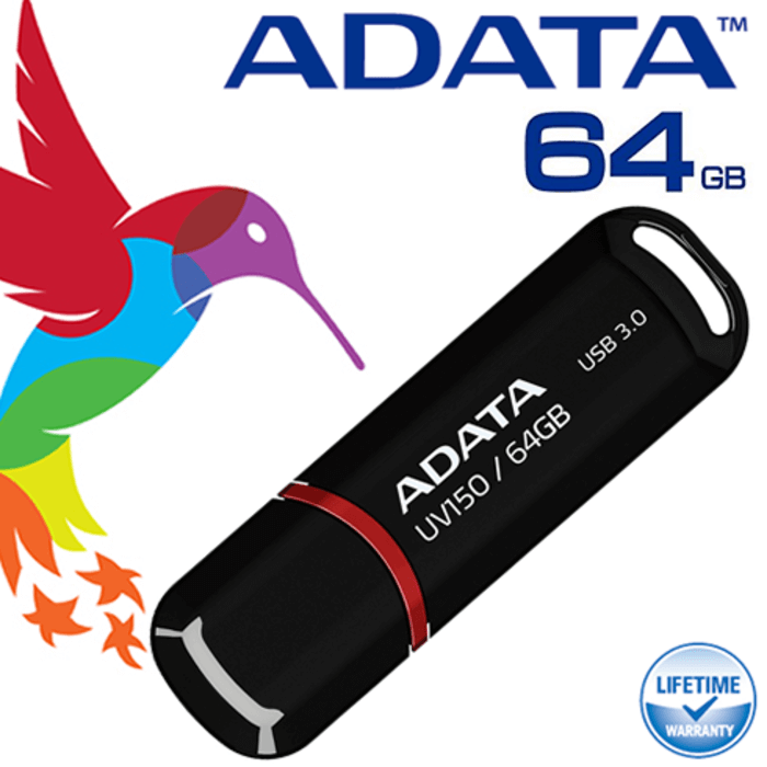 Memoria Flash USB 3.0 Adata UV150 64 GB Negra AUV150-64G-RBK