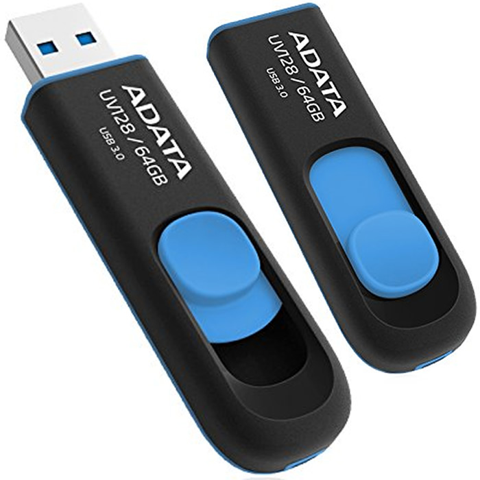 Memoria Flash USB 3.0 Adata UV128 64 GB Negro Con Azul AUV128-64G-RBE