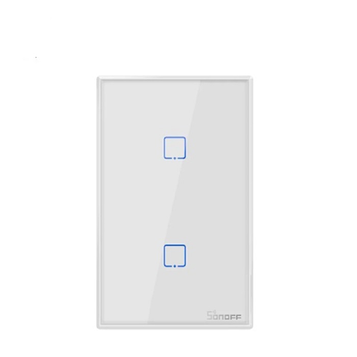 APAGADOR DE PARED TOUCH ON/OFF SONOFF T2US2C SMART INALAMBRICO WIFI PARA SOLUCION DE SMART HOME CON TEMPORIZADOR PARA IOS Y ANDROID COMPATIBLE CON ALEXA/GOOGLE HOME/IFTTT 2CH WIFI 2.4GHZ RF 433 HASTA 2AMP POR CANAL