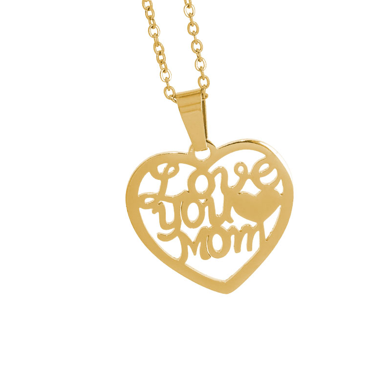 Dije Acero NK corazón con leyenda "Love you Mom" 