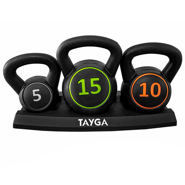 Tayga set pesas rusas kettlebells 5,10,15 lb con base 