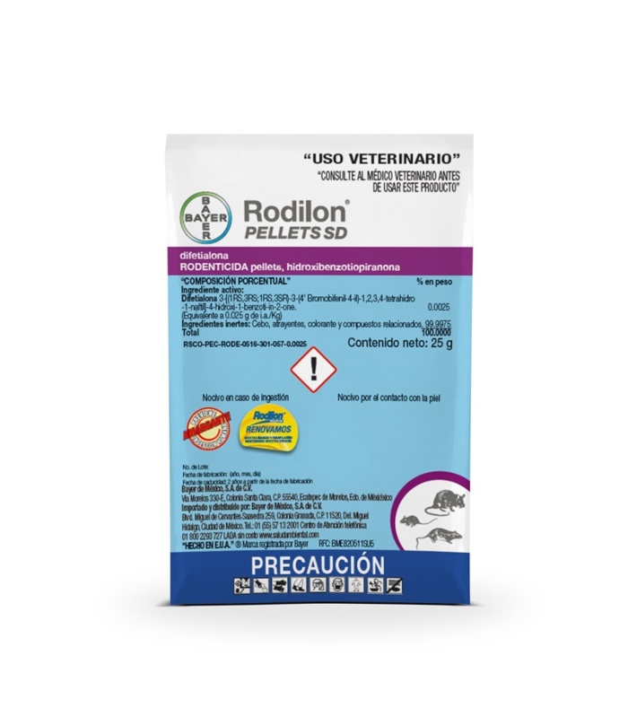 Cebo Rata Rodilon Pellets SD 25 Gramos Bayer 