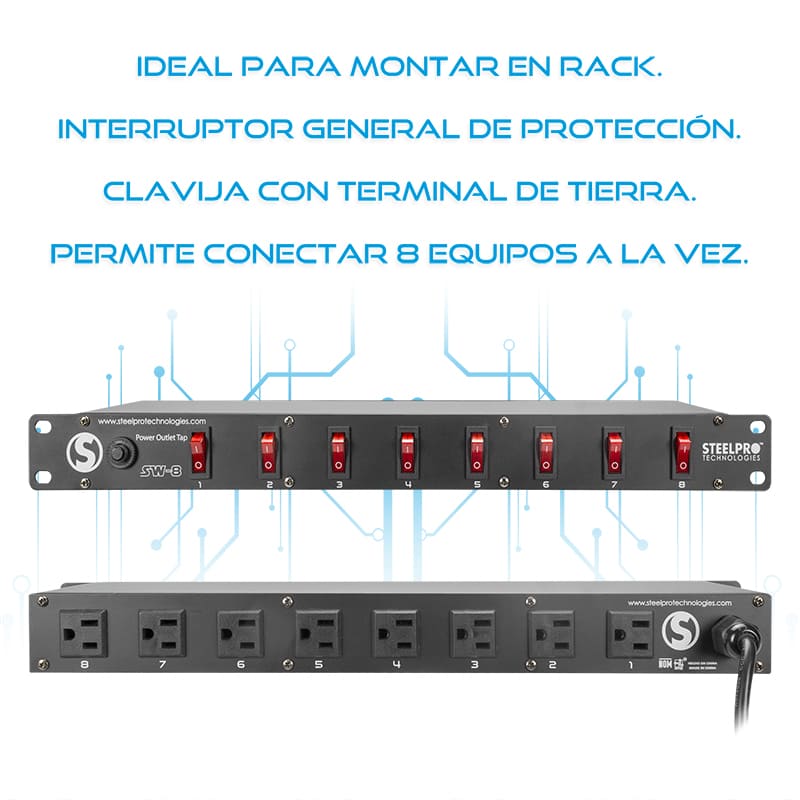 Barra Multicontacto 8 Interruptores - 127v Sw-8 - Steelpro.