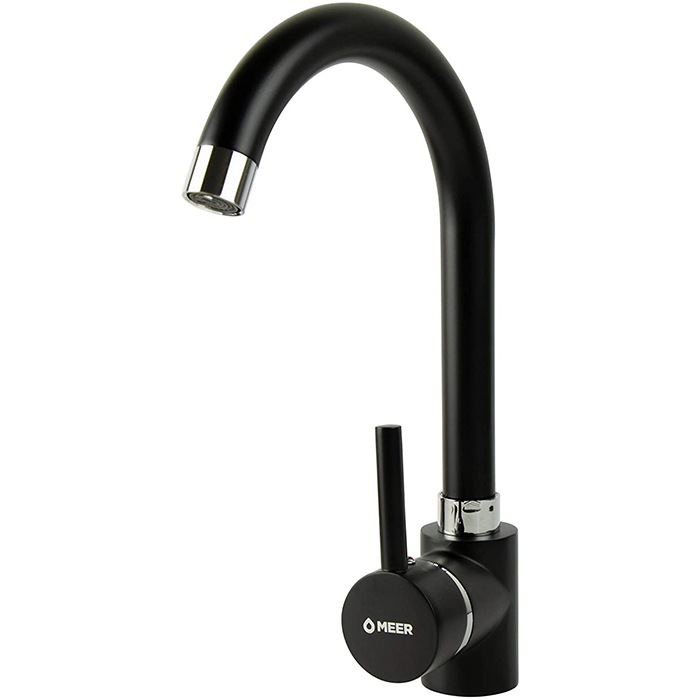 CNX Mezcladora Monomando para Fregadero en Negro Mate, Incluye mangueras para agua fría y caliente.