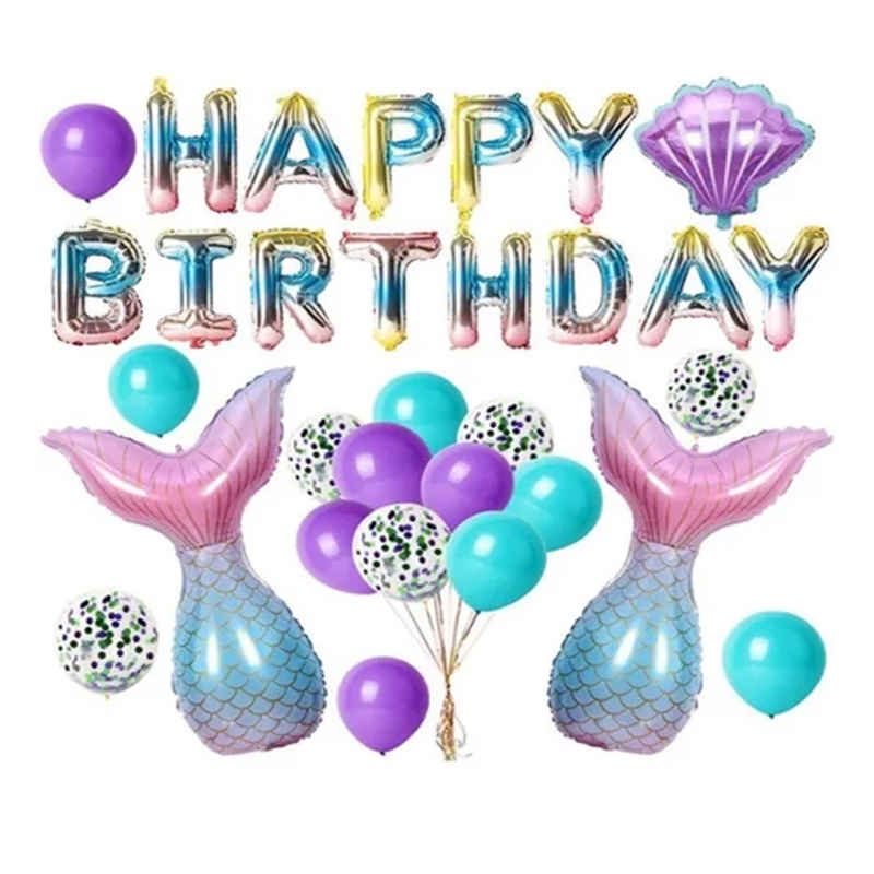 Feliz Cumpleaños Globo De Metal Set Tema De Sirena, Decoración de