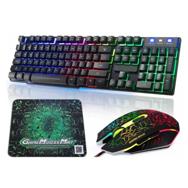 Teclado Gamer Mecánico Rb Luz Alámbrico Set Con Ratón Usb