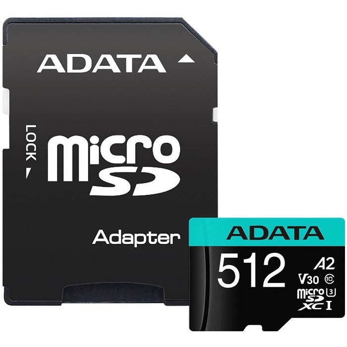 Memoria MicroSD Adata Premier Pro 512GB SDXC Clase 10 V30 A2 Con Adaptador AUSDX512GUI3V30SA2-RA1.