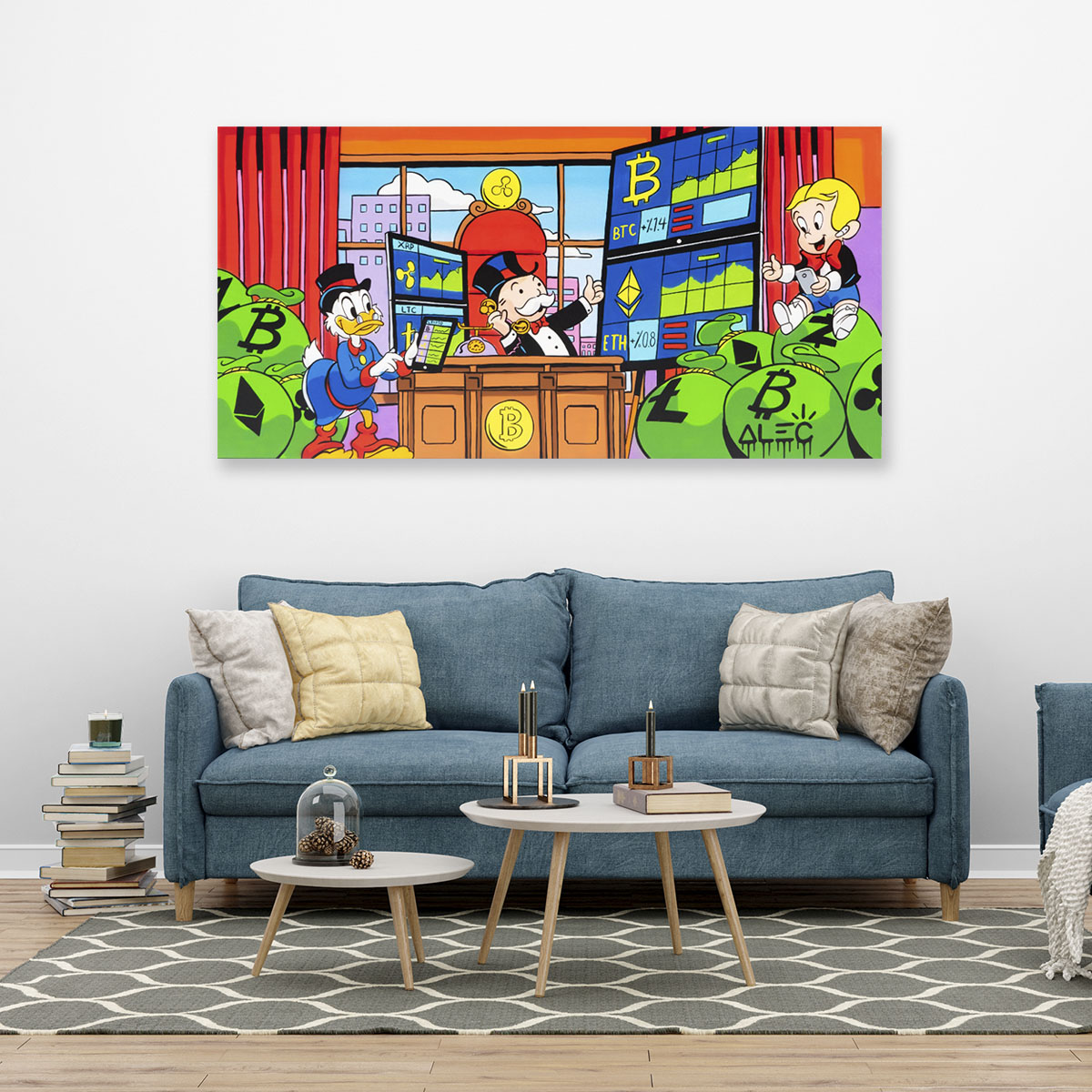 Cuadro Decorativo Alec Monopoly Bitcoin criptomonedas 50x100cm